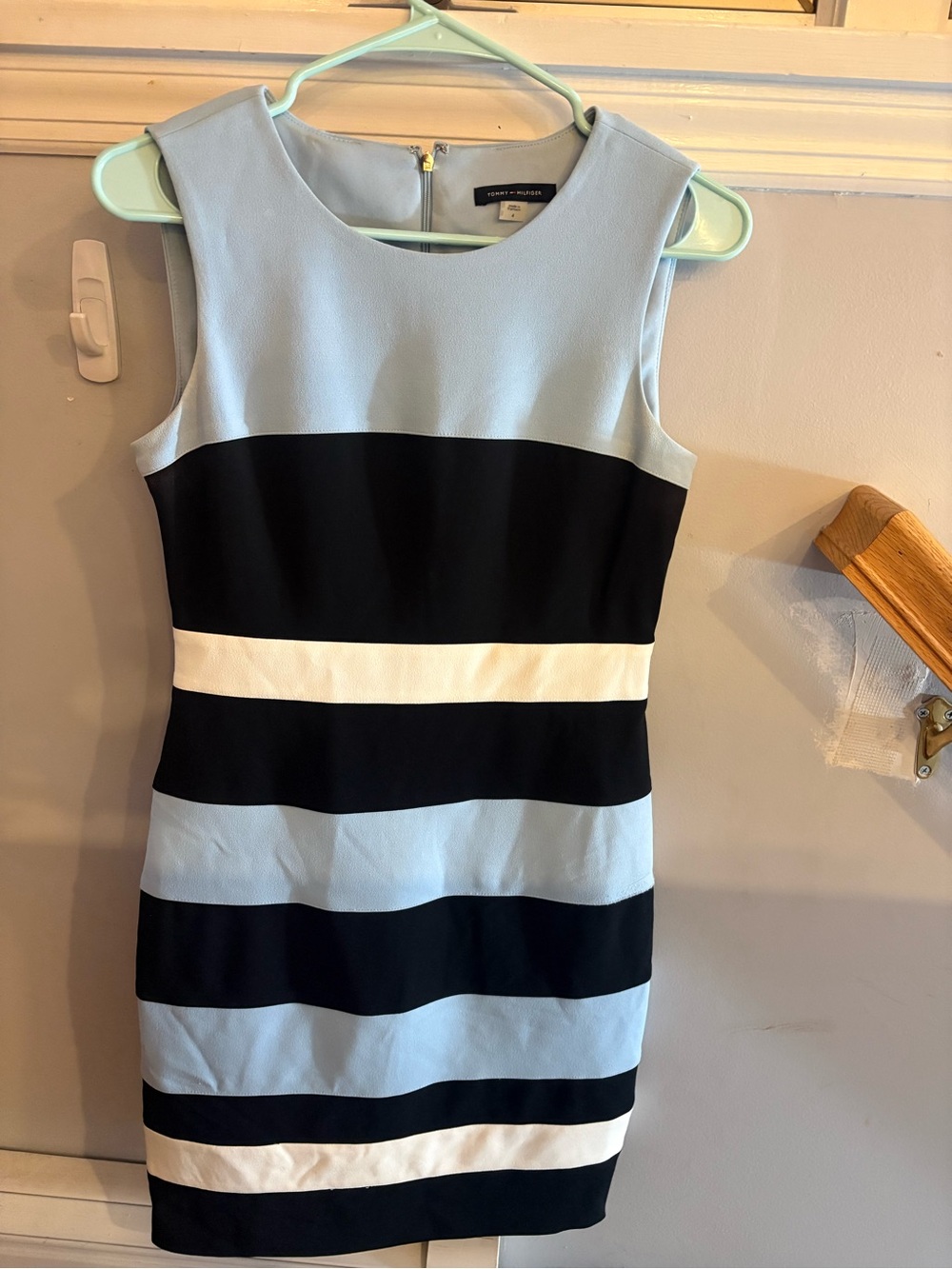 Tommy Hilfiger Light Blue, Black & White Striped Mini Dress